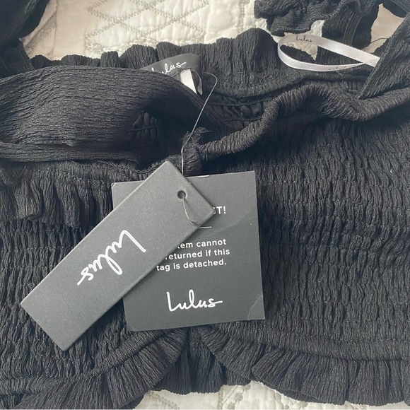 NWT Lulus Black Smocked Ruffle Crop Top - Picture 7 of 7